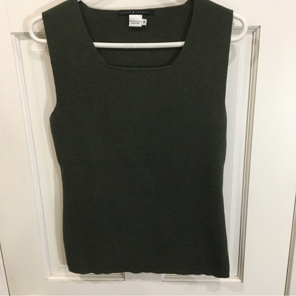 Peruvian Connection Dark Green Cotton Tank Top